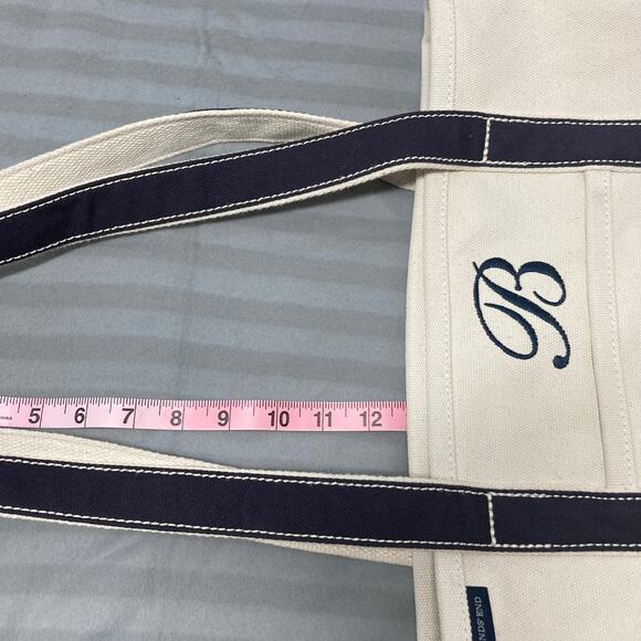 Lands End Canvas Tote Beige and Navy w/ letter "B" Good Condition. Pre-Owned - Picture 13 of 14
